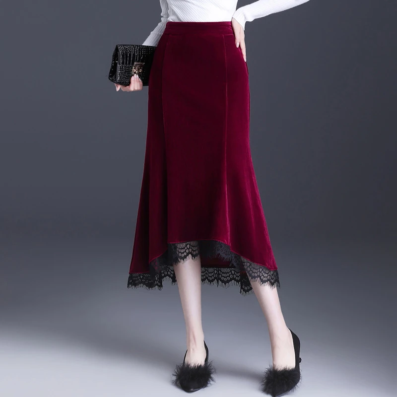 金丝绒半身裙女款爆款2023新款秋冬鱼尾裙复古高档150小个子裙子