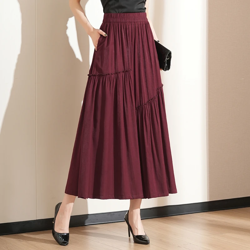 垂感半身裙女夏季薄款长裙2024新款气质飘逸时尚松紧腰百褶A字裙