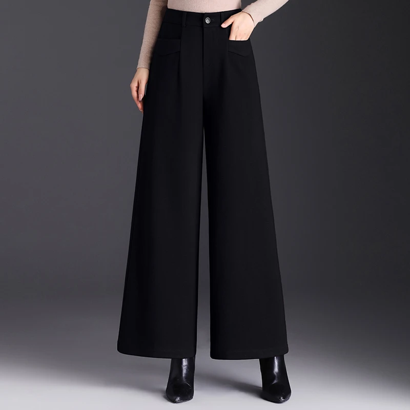 毛呢垂感阔腿裤女秋冬季2025新款高腰宽松休闲裤小个子百搭直筒裤