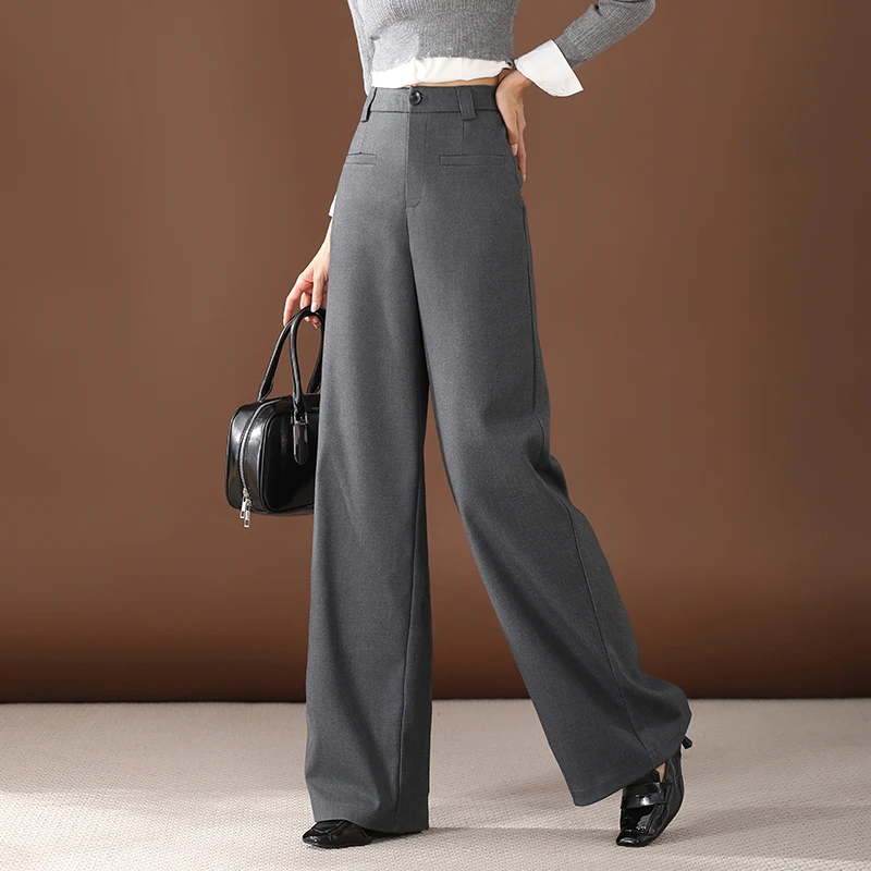 灰色西装阔腿裤直筒休闲裤女裤子2025春季新款垂感高级感拖地长裤