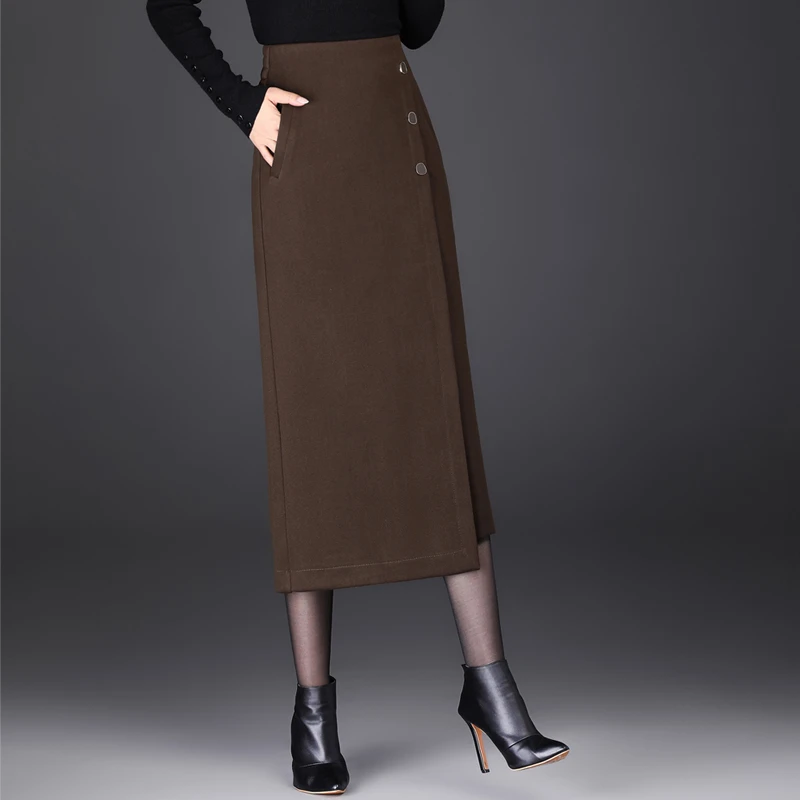 毛呢秋冬半身裙新款半裙高档大气上档次显瘦包臀裙开叉一步裙长裙