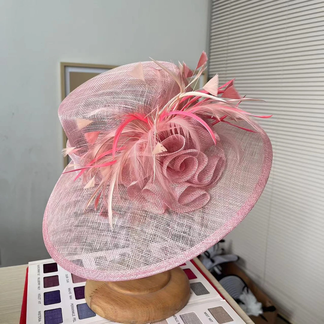 {樱花树下}复古宫廷风时尚麻纱帽女粉色遮阳帽子女士透气大檐