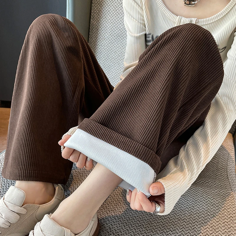 秋冬季2023新款小个子宽松灯芯绒阔腿裤女垂感显瘦拖地裤