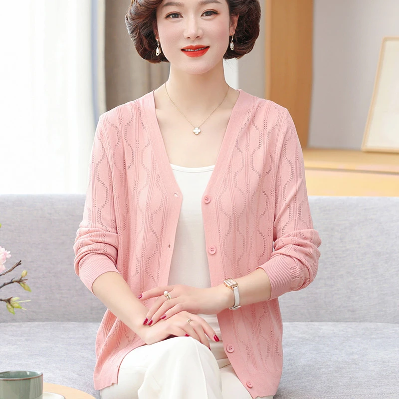 妈妈外搭冰丝防晒开衫中年女夏季短款披肩外套薄款针织空调衫上衣