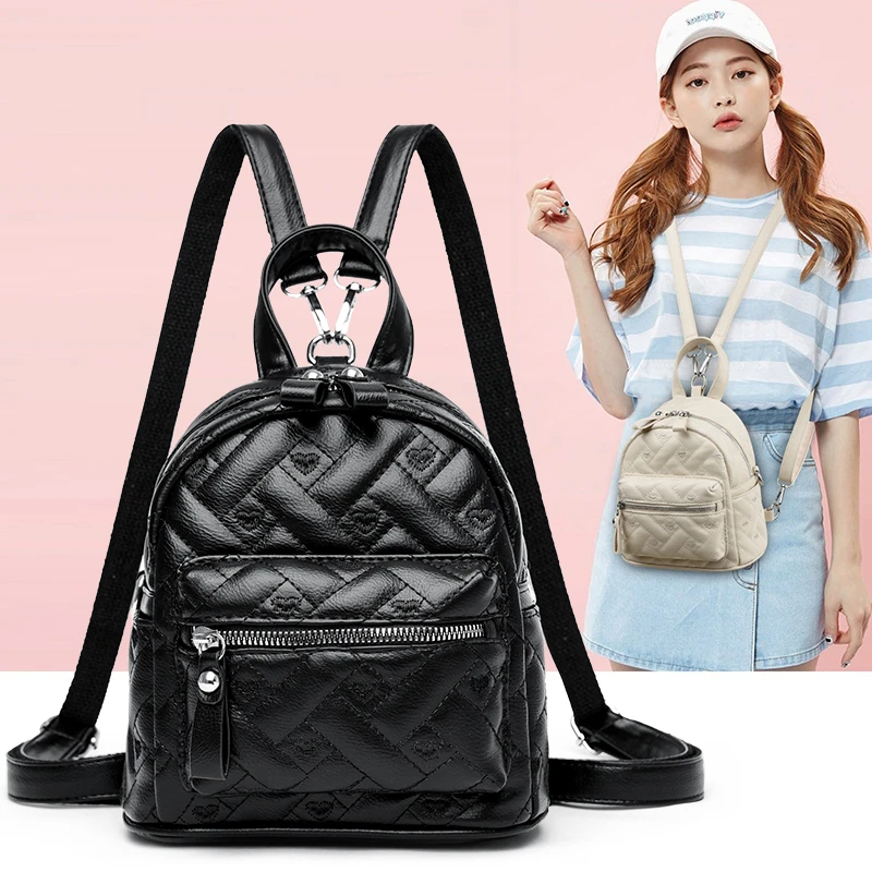 时尚双肩包新款牛皮定制菱格轻便迷你小背包女士多功能休闲旅行包