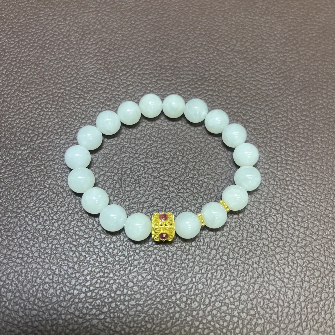 和田玉转运珠手链白色轻奢时尚女士百搭玉手串精美国风单圈素款