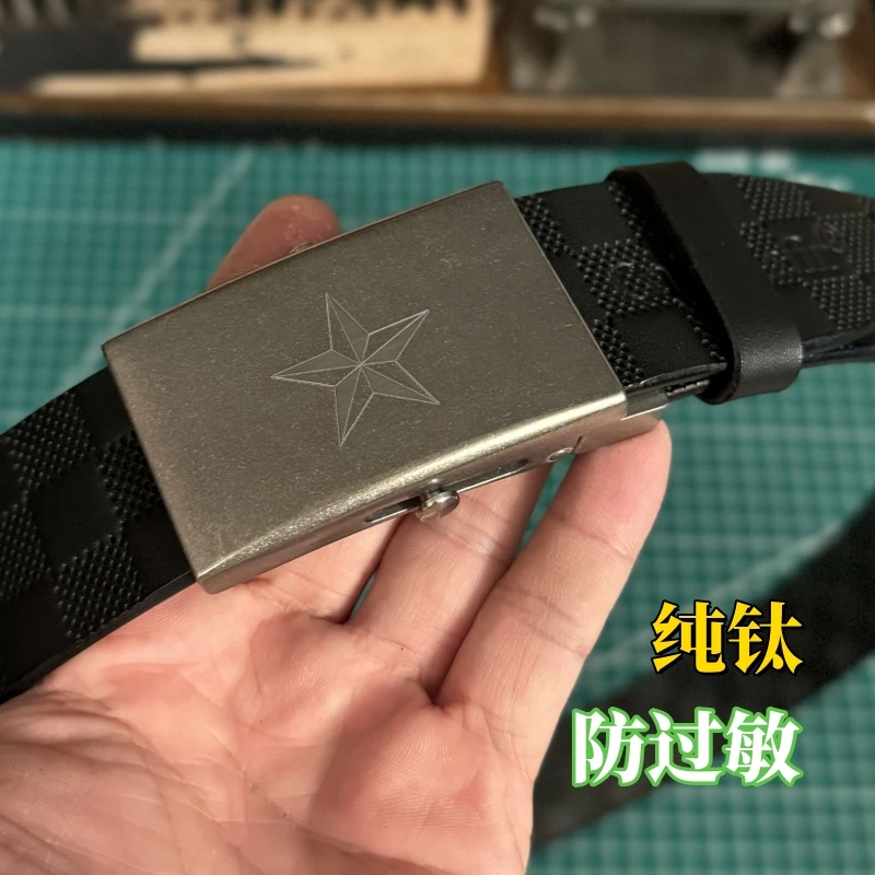 纯钛外穿无牙自动扣皮带男款真牛皮皮带腰带头层牛皮男士商务裤带