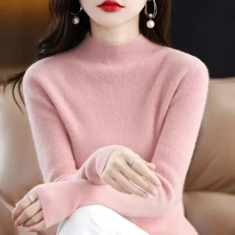 时尚百搭新款秋冬季女装半高领修身长袖毛衣内搭打底针织打底衫