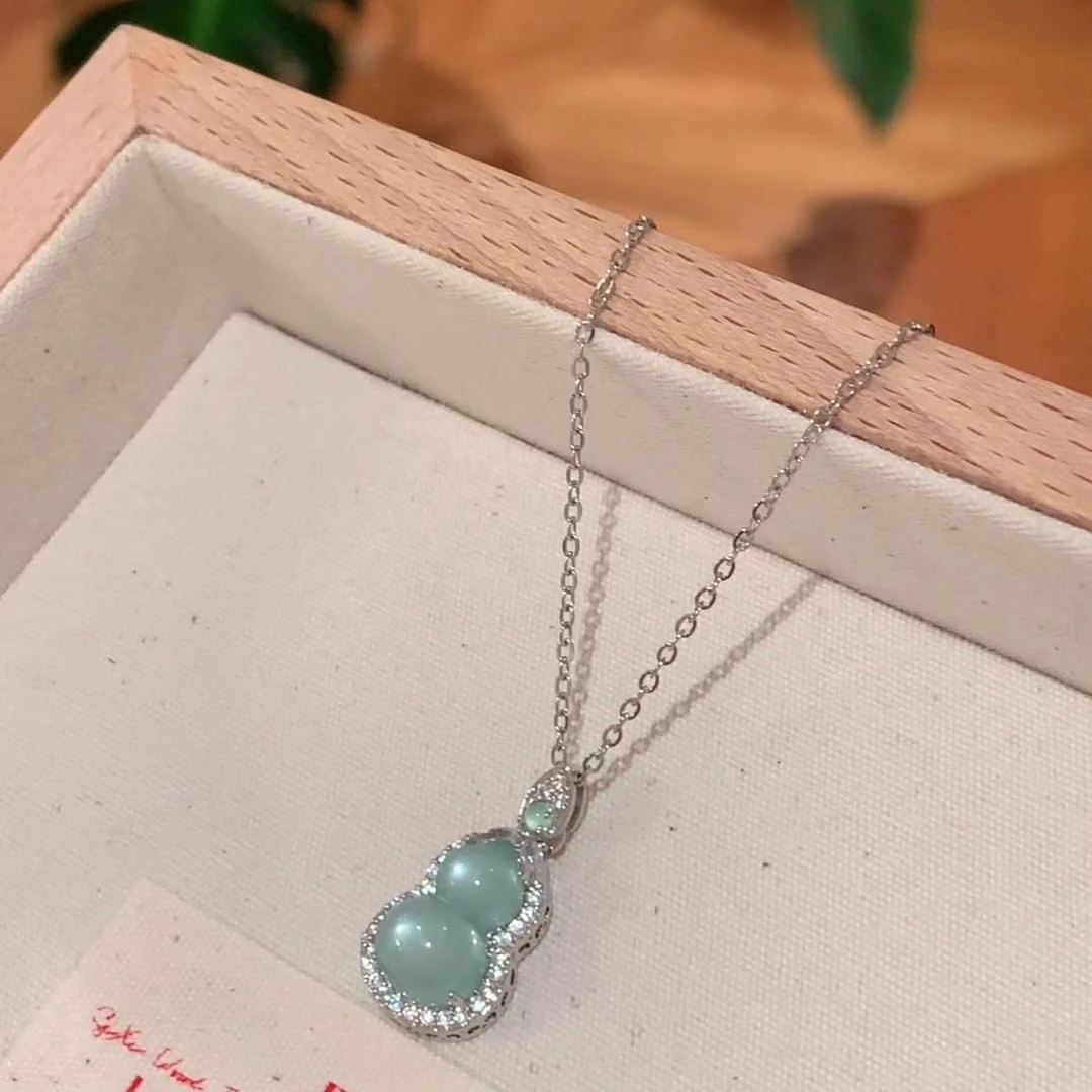 钛钢项链 新中式冰蓝葫芦项链配饰女国风锁骨链颈链
