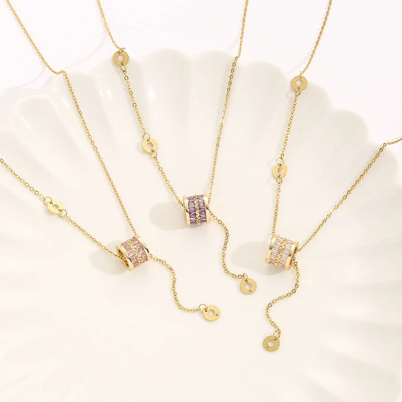 钛钢项链 锆石大蛮腰项链女锁骨链气质吊坠钛钢饰品