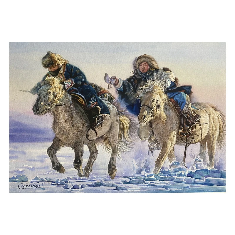 山东省美术家协会会员车宪琦《冬雪 》水彩画