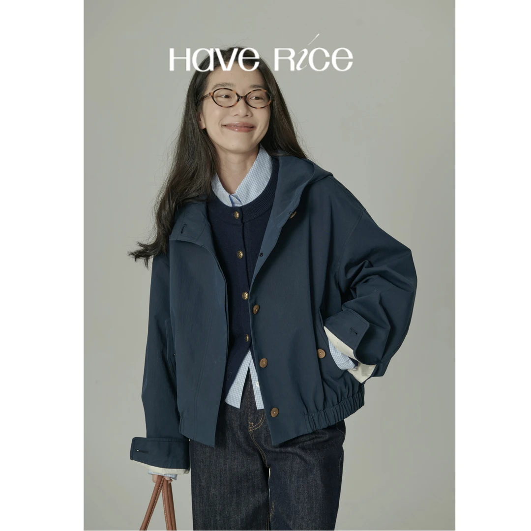 【休闲连帽外套】HAVERICE复古书卷气 韩系气质复古连帽短款外套女