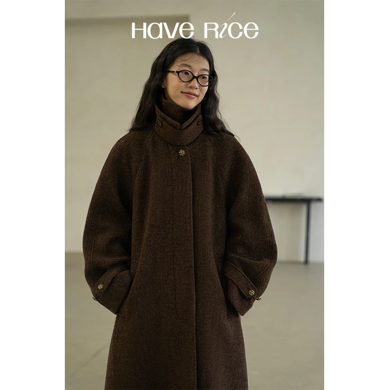 【糖炒板栗大衣】 HAVERICE澳大利亚绵羊毛圈圈呢温暖复古毛呢大衣