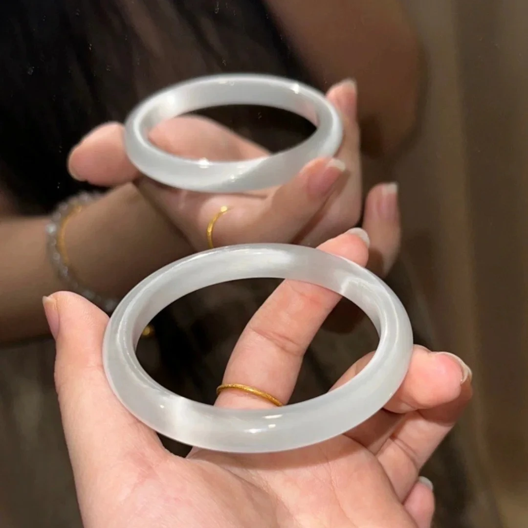 非金属玻璃手镯 饰品新中式白色白月光手镯时尚猫眼冰冰镯正品