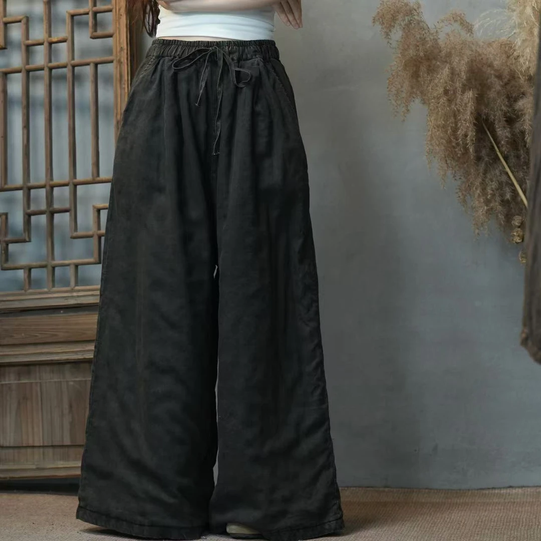 冬季棉裤纯亚麻夹棉加厚复古炒色大码棉裤