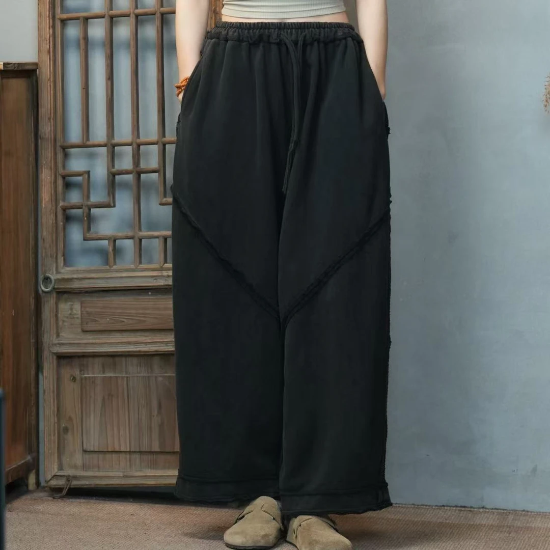 毛圈棉水洗炒色毛边裤直筒时尚百搭