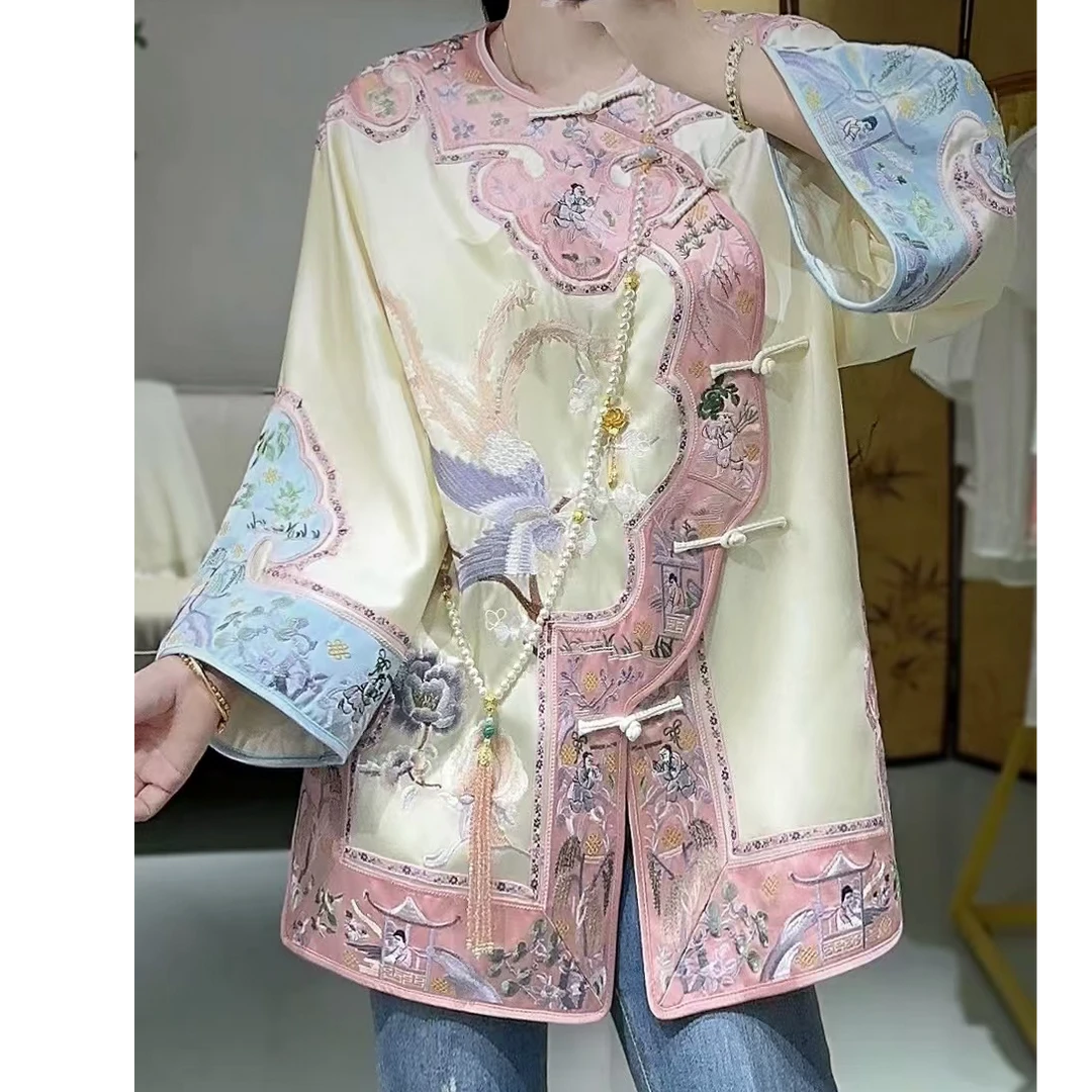 绣花唐装上衣2024秋冬刺绣汉服日常宽松盘扣新中式国风改良太太服