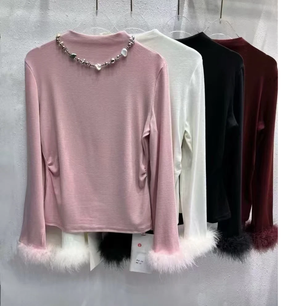 2024秋冬新款打底时尚衬衫上衣毛毛打底衬衣