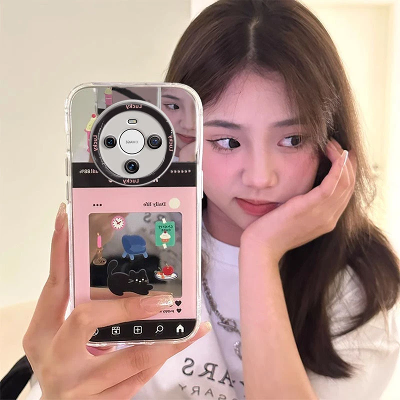 粉黑猫咪华为mate60pro手机壳全包HUAWEImate50防摔40硅胶气囊