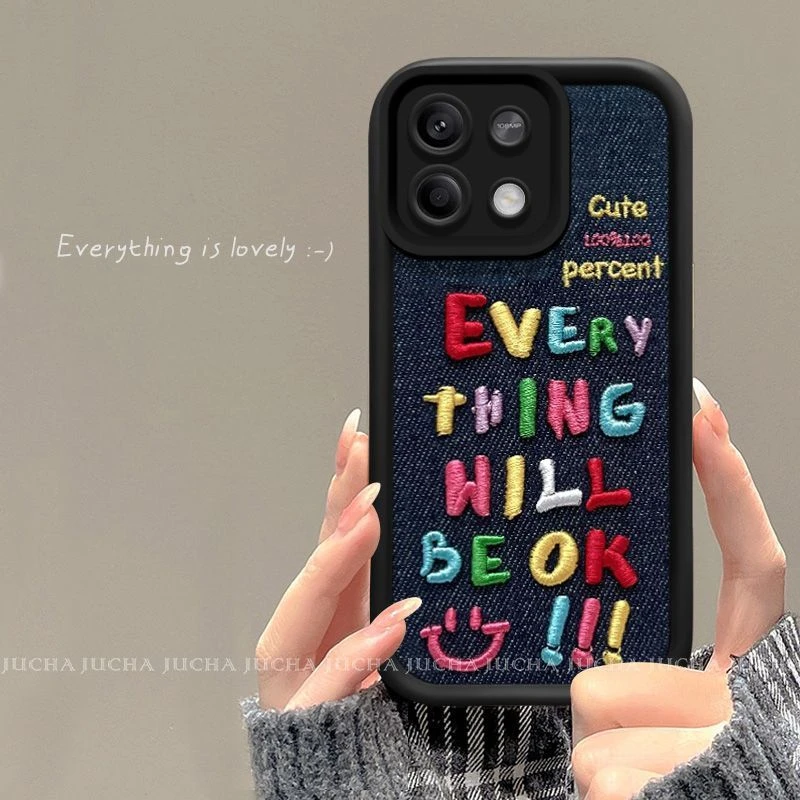 牛仔刺绣英文适用小米红米note13pro手机壳高级感redminote12外壳