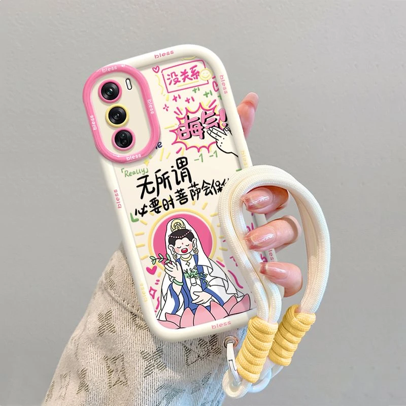 菩萨保佑opporeno12手机壳带挂链硅胶OPPOreno12pro高颜值可爱