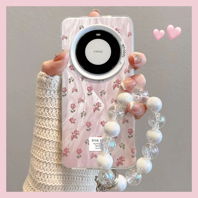 羽纱纹玫瑰华为mate60pro手机壳新款带挂绳HUAWEI50e全包防摔40