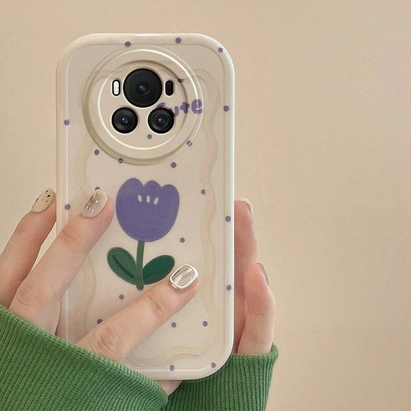 紫色波点郁金香荣耀magic6pro手机壳设计感honormagic6硅胶小众