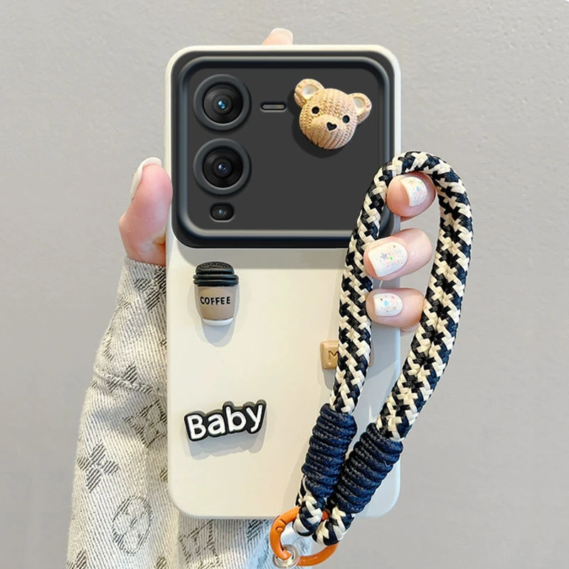 趣味咖啡小熊vivos15手机壳小众秋冬气囊VIVOs10pro女款通用网红