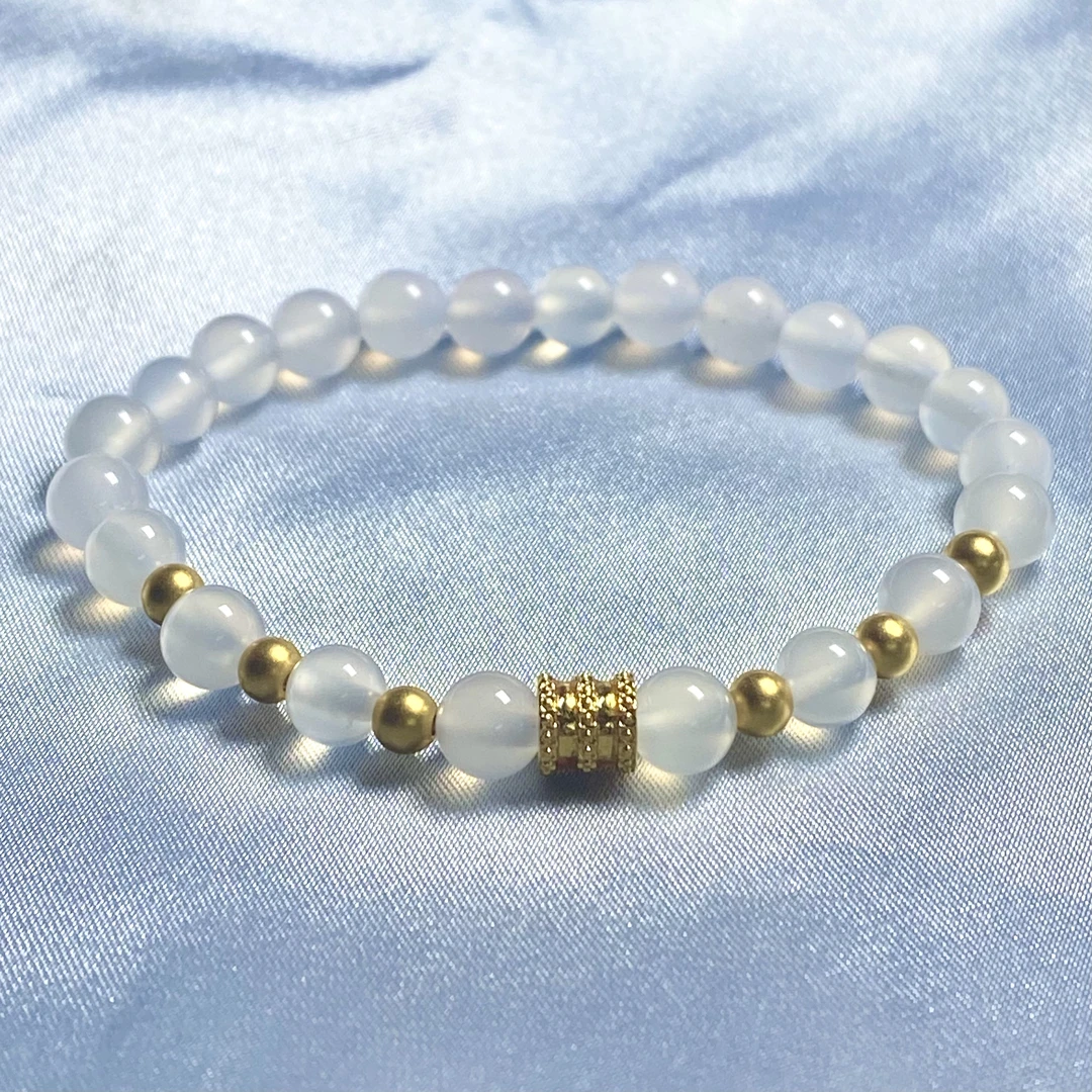 真甄 足金999烧蓝黄色小蛮腰+卡4mm古法6颗搭白玛 瑙手串