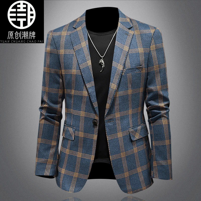 正品轻奢外套男士韩版修身帅气休闲单西便服潮流春秋大码商务西服