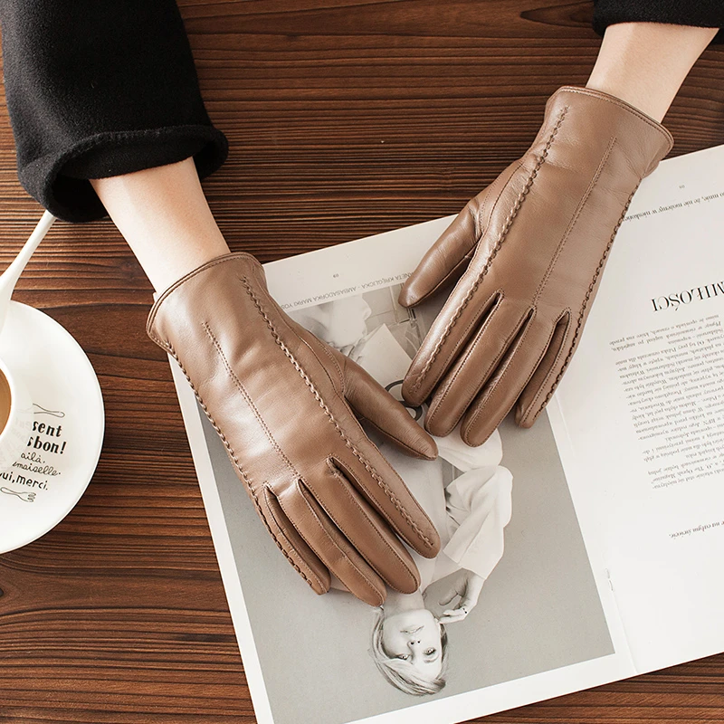 小山羊皮真皮手套女士薄款触屏冬季保暖骑行开车加绒加厚骑行秋冬