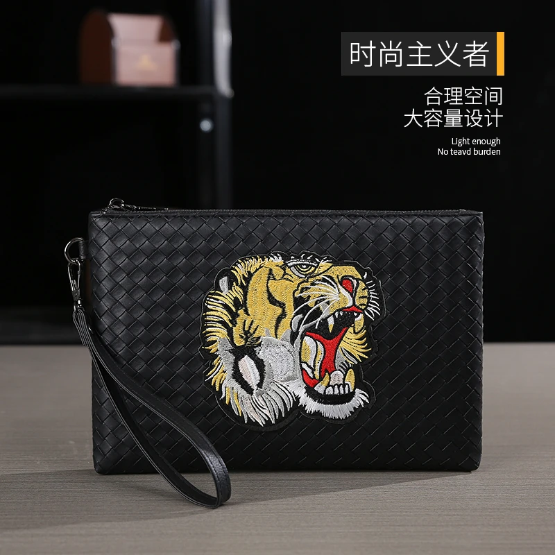 小众时尚虎头包男士手拿包商务休闲手拎包包编织