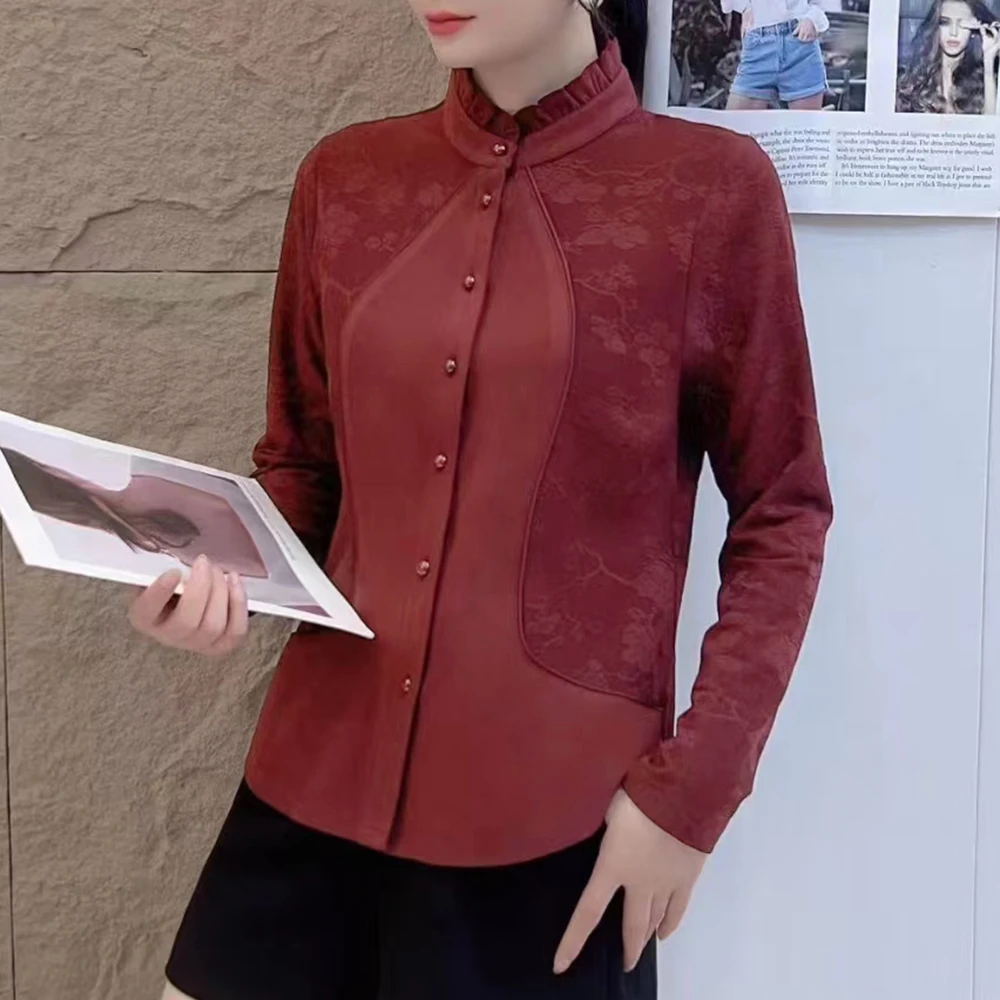 【秋冬新款】时尚提花木耳领百搭显瘦气质长袖小衫BQ5051衣长59
