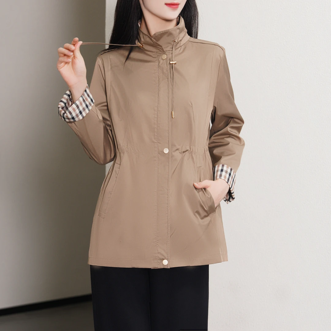 【秋冬新款】秋季英伦风时尚立领撞色拼接收腰外套BQ4189 衣长69