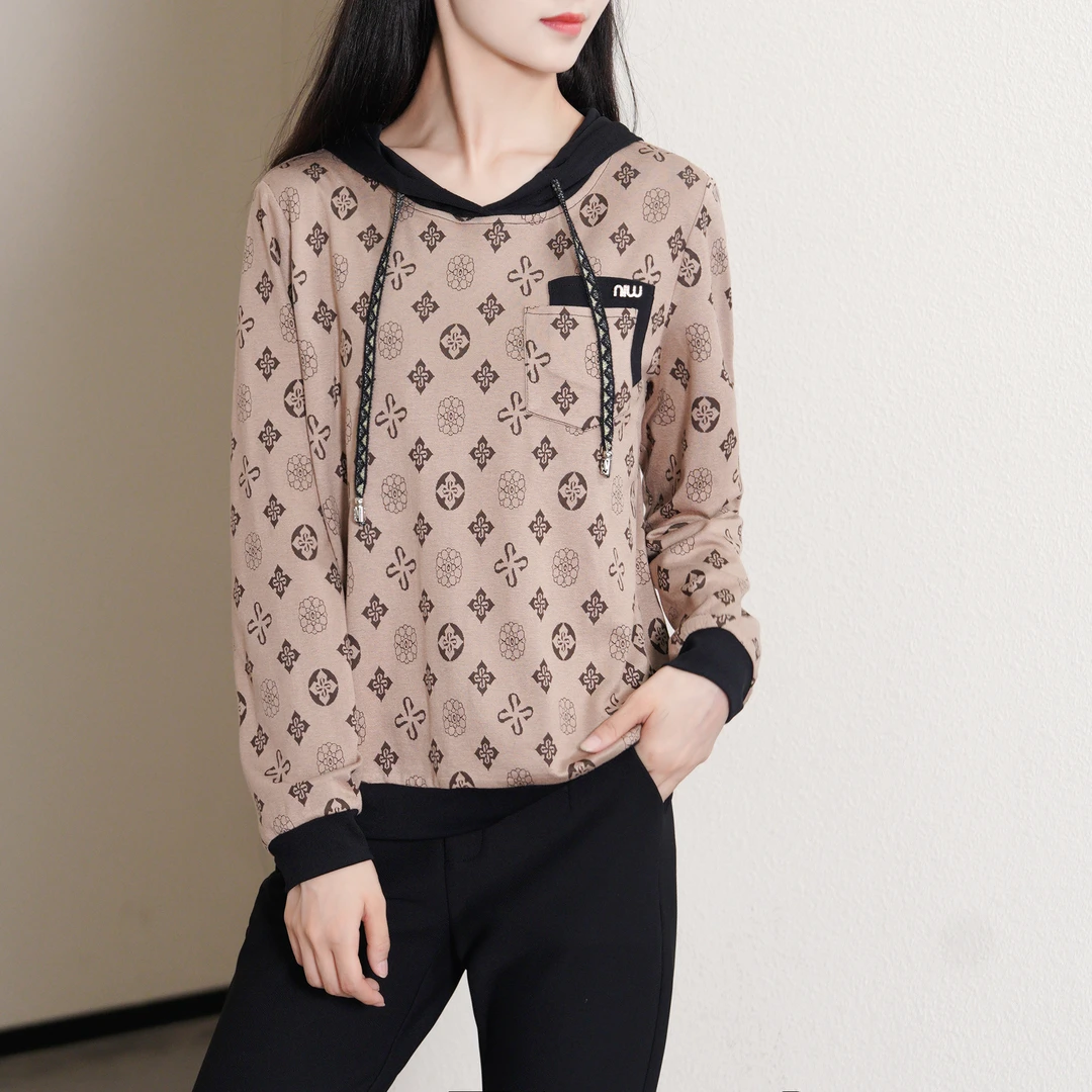 【秋季新款】秋季休闲连帽印花时尚洋气显瘦小衫BQ4179 衣长64