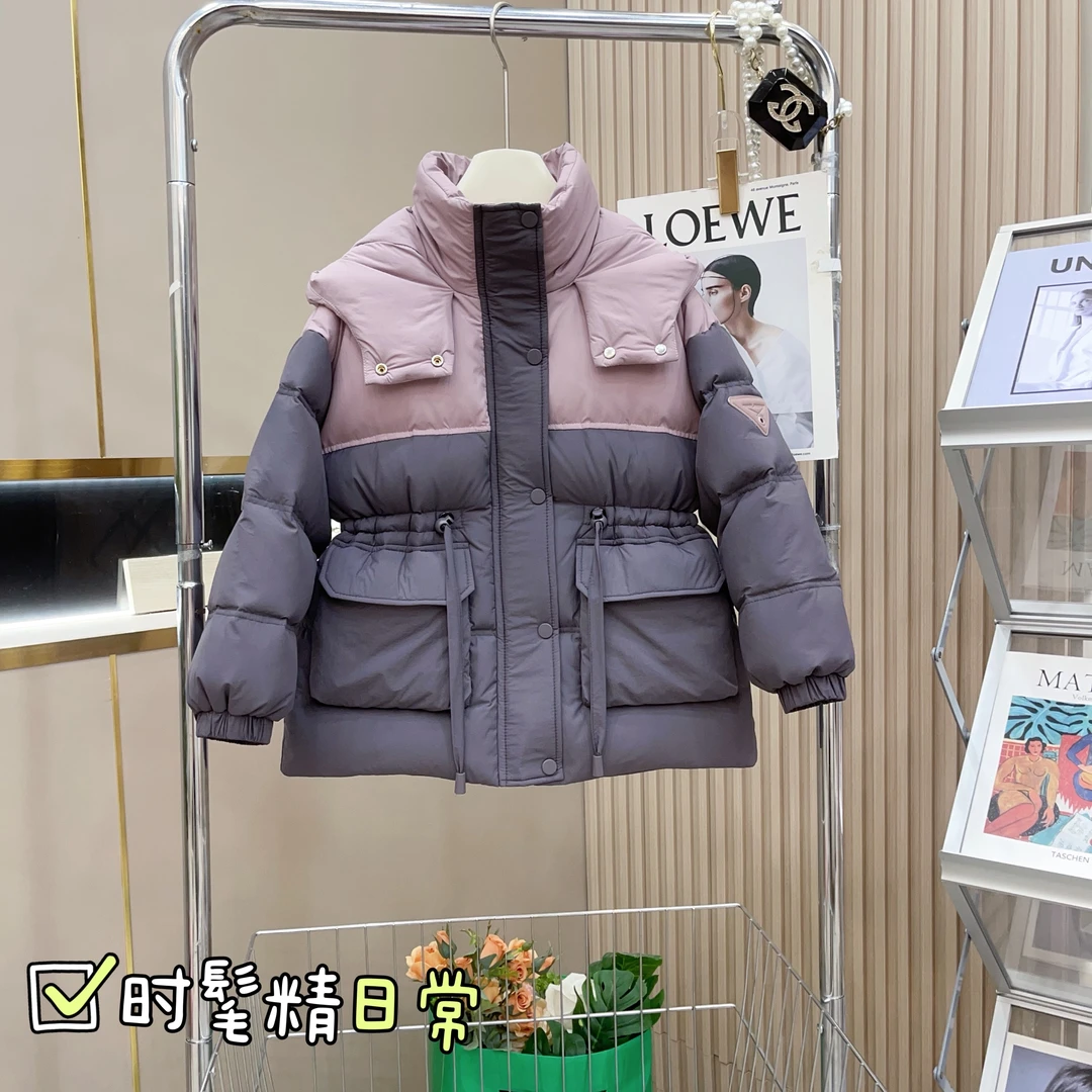 【现货】女童2023冬季加厚中长款洋气腰部抽绳90白鸭绒羽绒服-8291