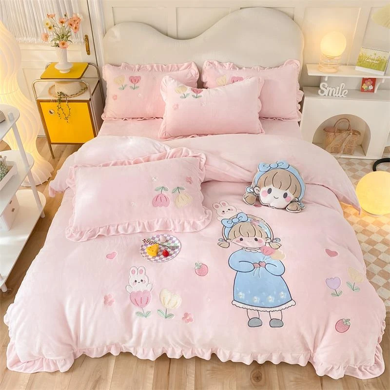 【甜心女孩】秋冬新品高克重全消光牛奶绒贴布绣四件套床上用品