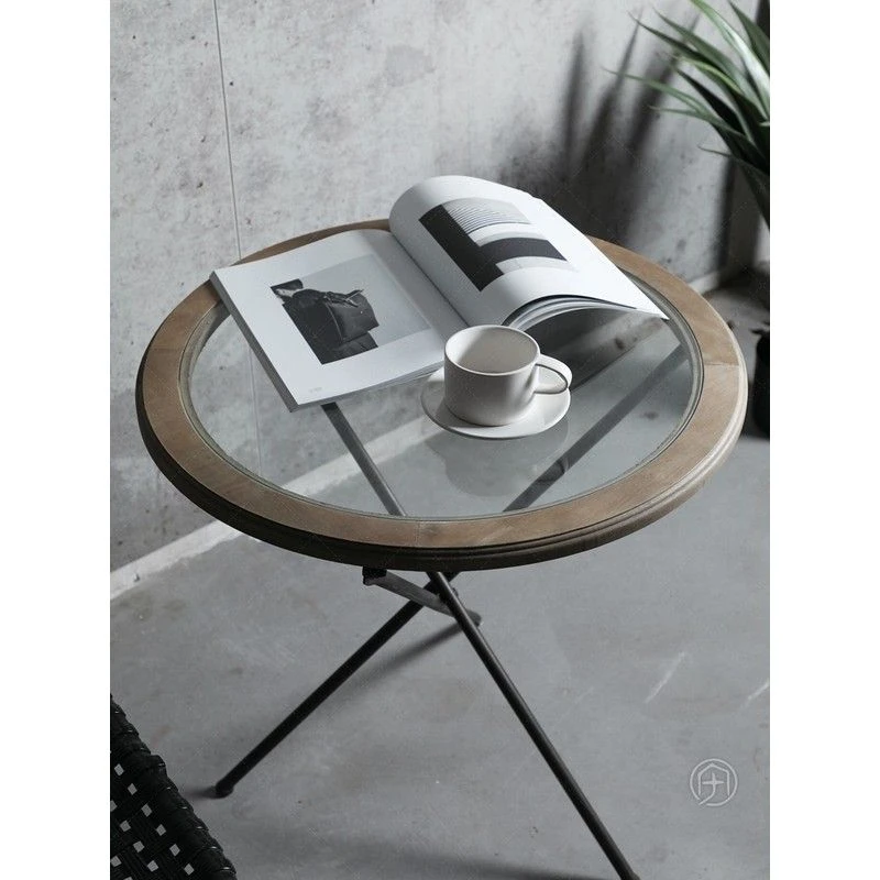 美式复古工业风铁艺茶几边桌实木边几橡木角几咖啡桌子玻璃简约