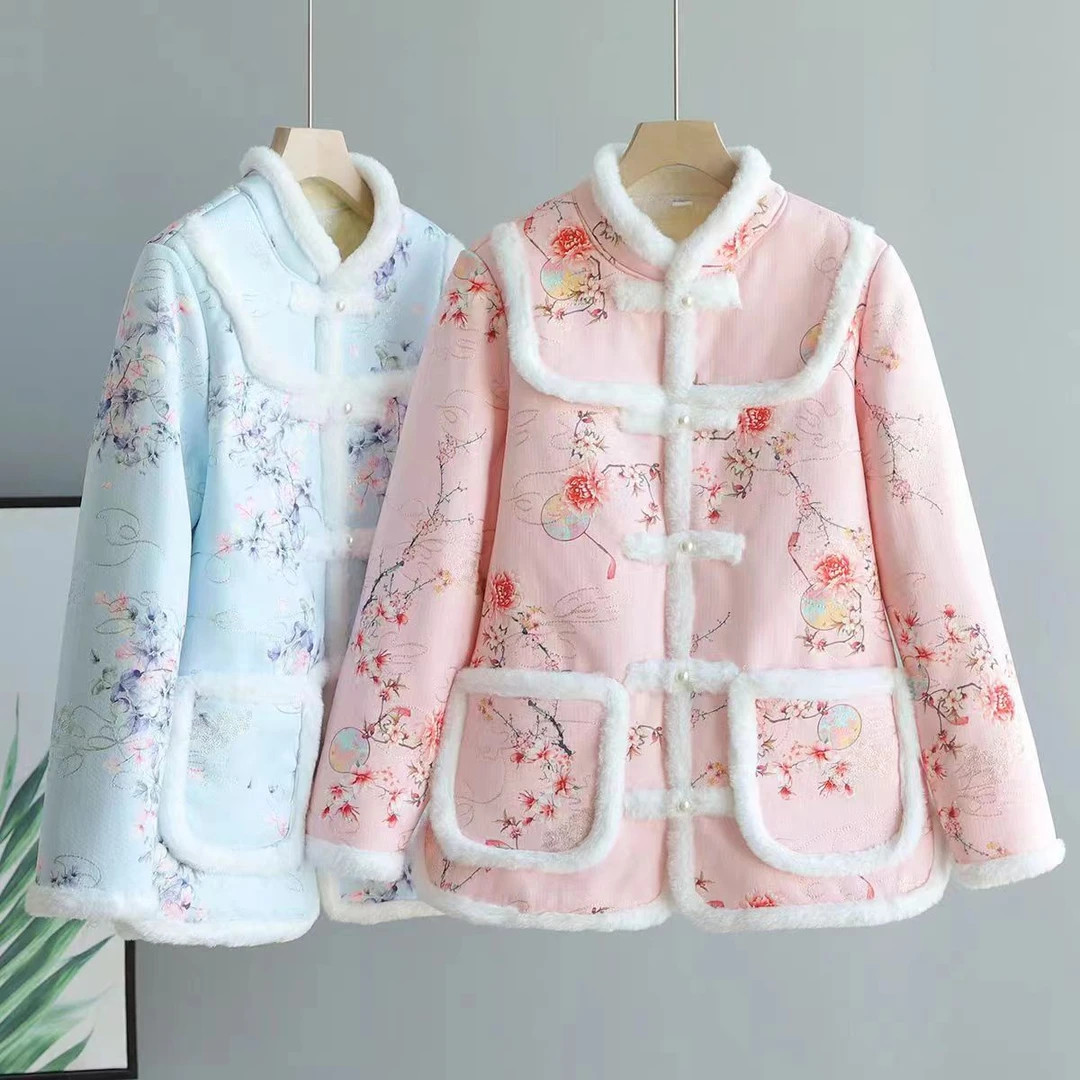 新中式唐装国风保暖棉衣中国风冬季洋气碎花小棉袄加厚民族风棉服