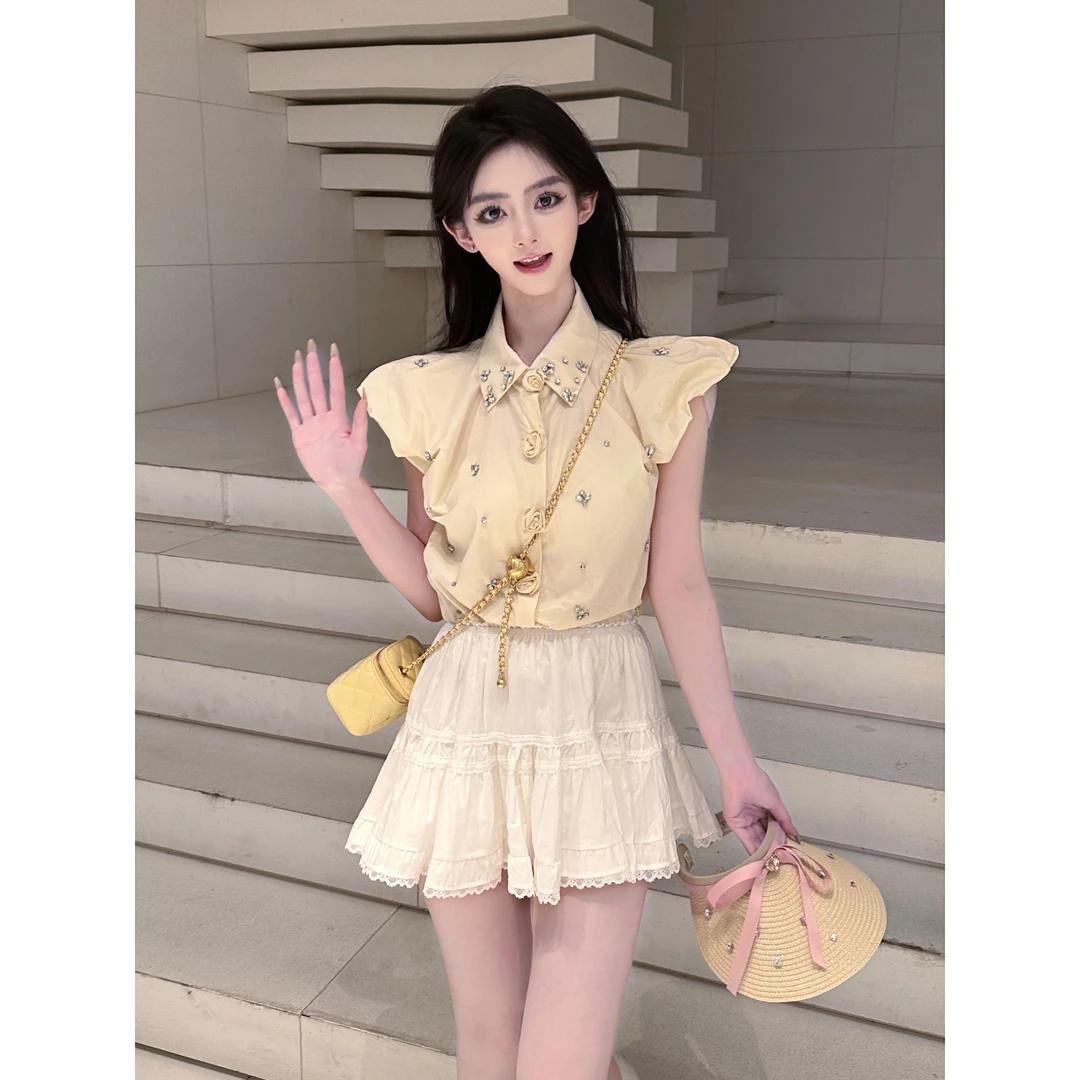 【迷迭马提尼】烫钻时尚小众设计感减龄夏季甜美上衣L-LT-T-0081