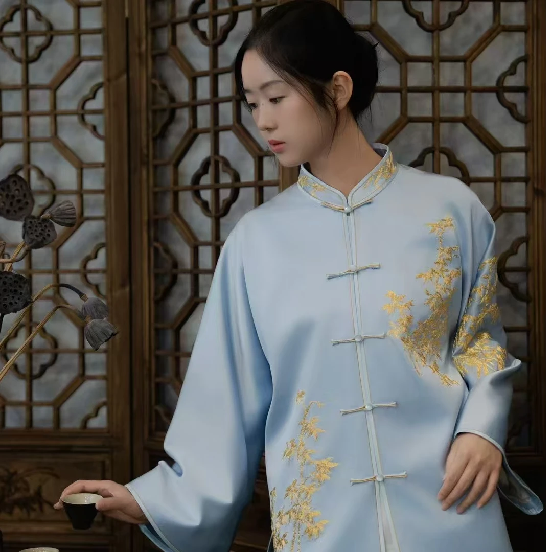 国风美衣纯真丝手工苏绣盘金绣