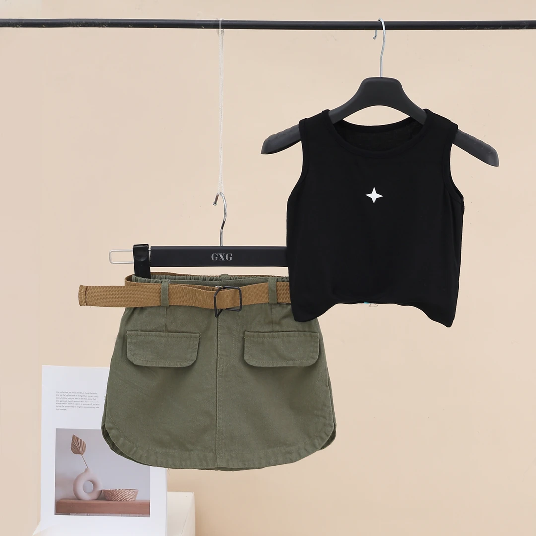 女童套装裙子夏装两件套2025夏季新款韩版A字裙中大童半身裙外穿9