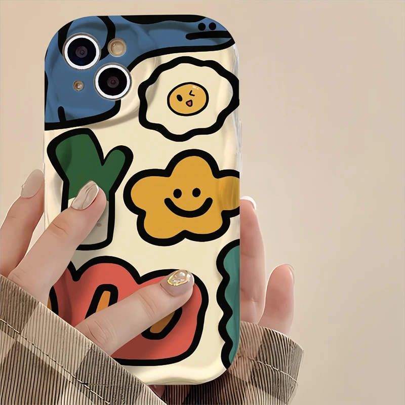 简笔彩绘适用苹果15手机壳iphone14promax/11/12/13全包14plus