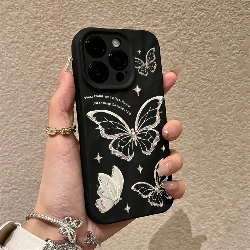 褶皱款艺术蝴蝶适用苹果15手机壳iphone15promax防摔12/14/13/x