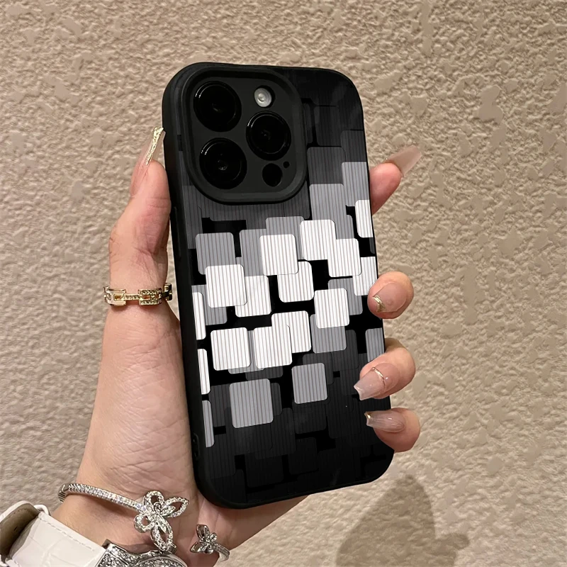 褶皱款简约白格文适用苹果15手机壳iphone15promax防摔12/14/13/x