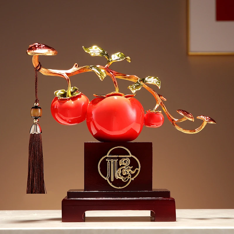 柿柿事事如意摆件创意高档珐琅彩工艺客厅玄关办公室装饰乔迁礼品