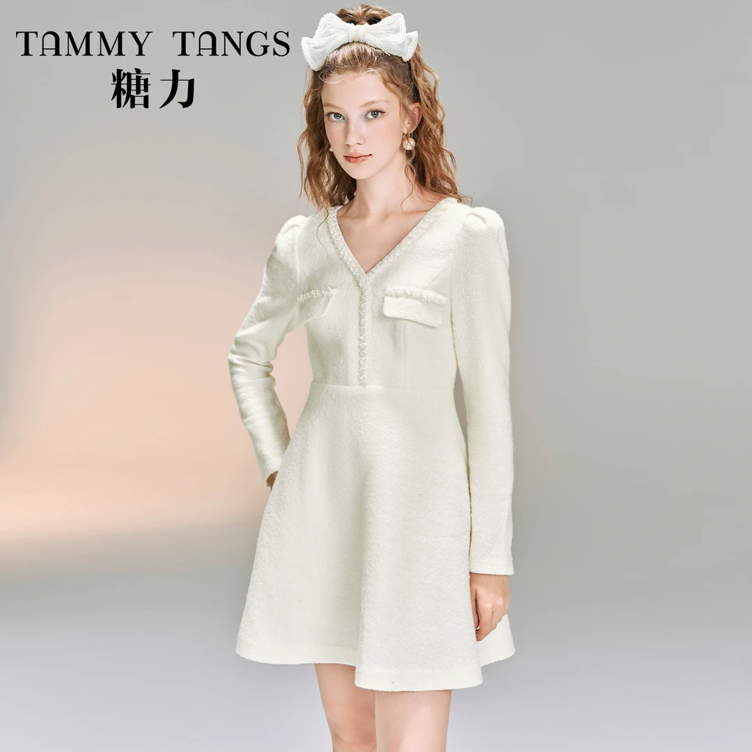 【老板娘夏天】糖力 秋冬季长袖收腰显瘦毛感针织连衣裙女