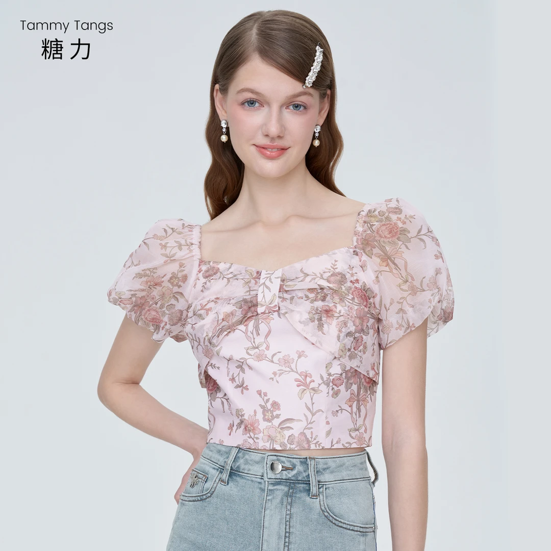7366【马琦尧专属】糖力印花欧根纱上衣TWEXS47366