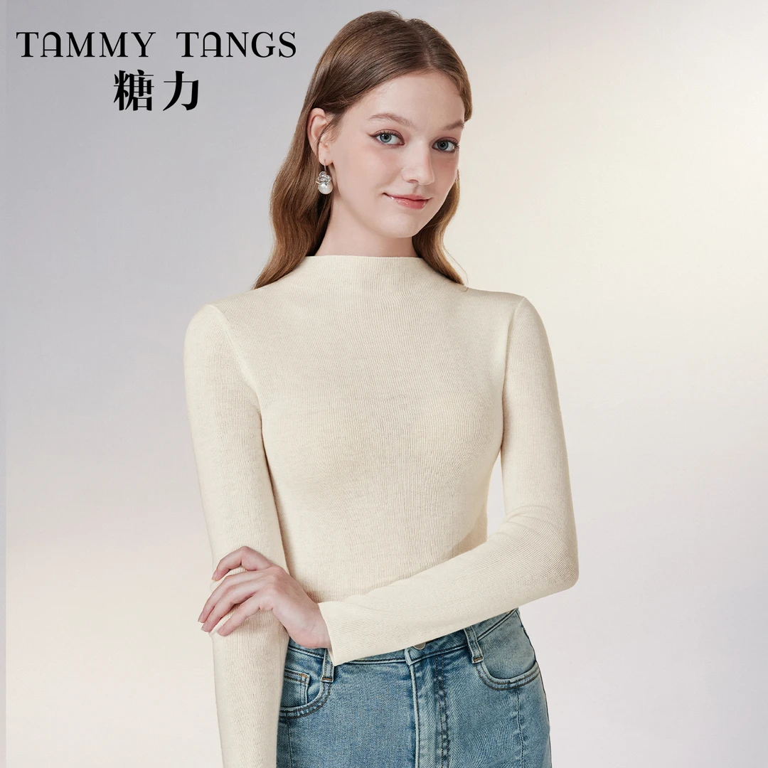 【老板娘夏天】糖力春秋季新款百搭半高领打底衫女羊毛混纺针织衫薄