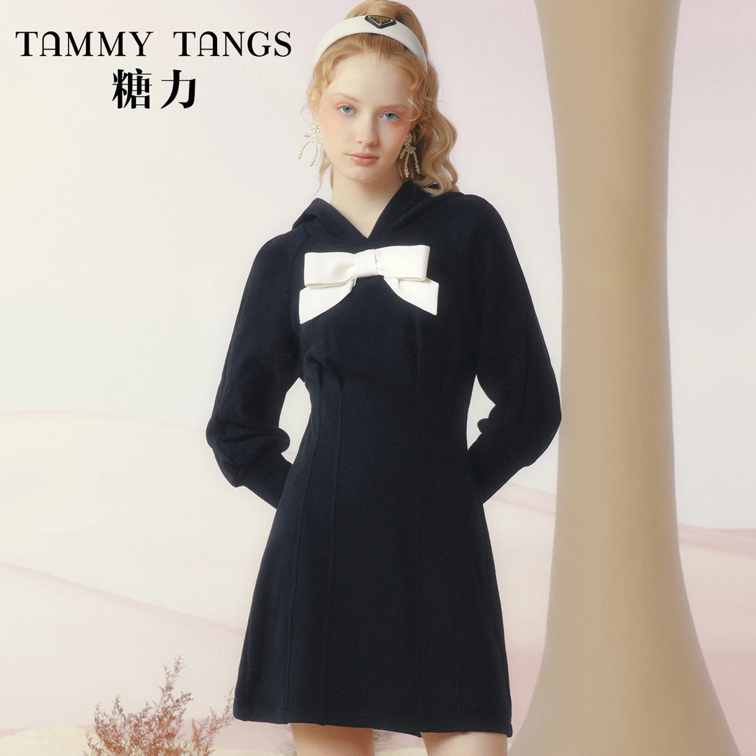 【旗舰店专属】糖力蝴蝶结收腰连帽卫衣连衣裙